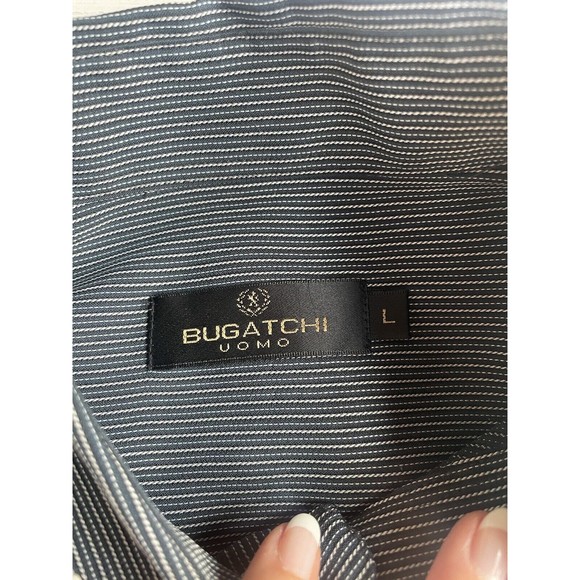 Bugatchi Men's Navy  Striped Long Sleeve Button Up Shirt Size L - Picture 3 of 6